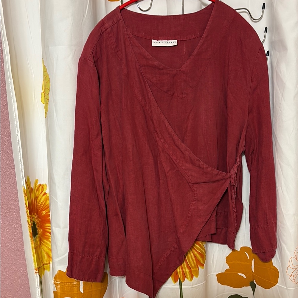 Bryn Walker Red Asymmetrical Wrap Blouse L